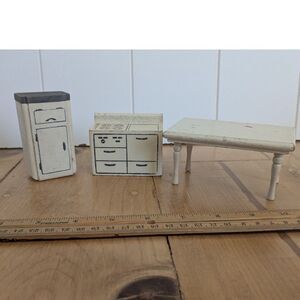3 piece Kage vintage wooden dollhouse kitchen miniatures - 1940's - white